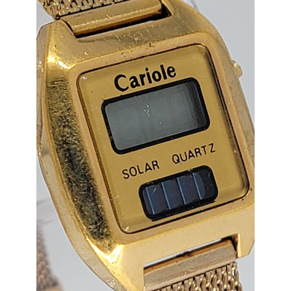 Vintage Cariole Digital LED, LCD Wristwatch Gold Tone Solar Quartz - Picture 2 of 8